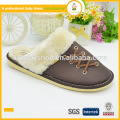 Hot selling high quality men genuine leather warm winter indoor slippers